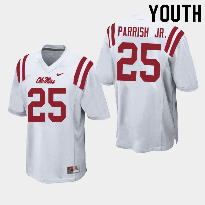 Youth #25 Henry Parrish Jr. Ole Miss Rebels College Football Jerseys Sale-White